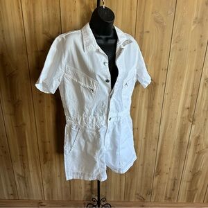 Zara White Button and Zipper Romper Painters Suit NWT